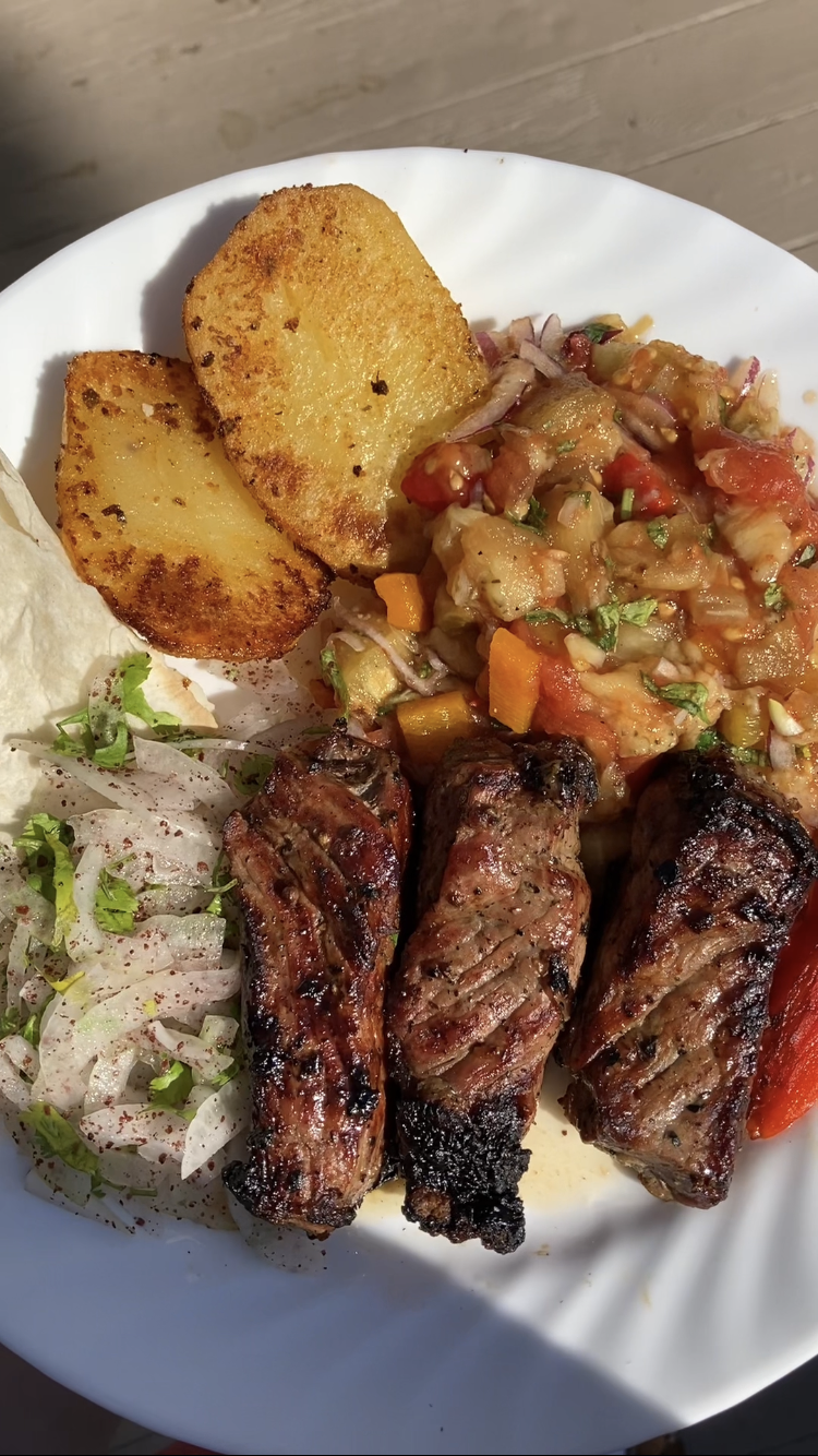 Shashlik with Grilled Vegetable&nbsp;Salad